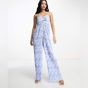 NWT Bardot Hattia Cut Out Jumpsuit Blue Floral Strapless Jumpsuit